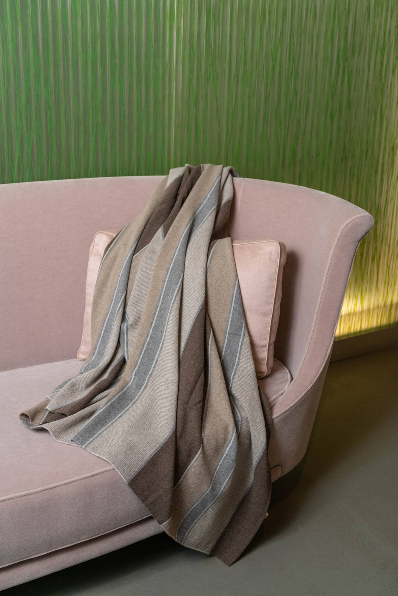 Bergamo Schurwollplaid beige, grau, braun gestreift