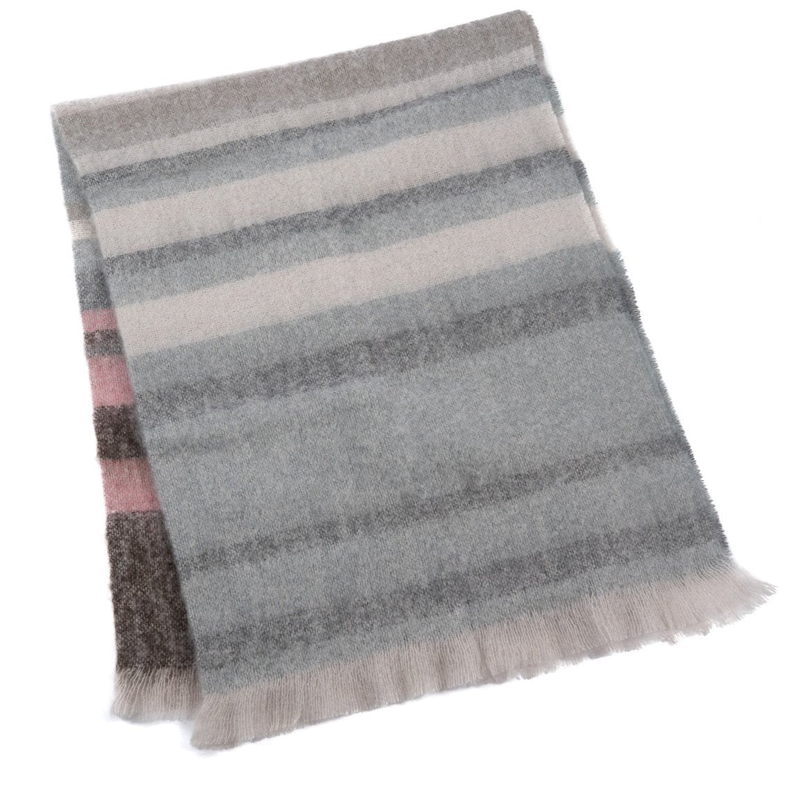 Charterhouse Mohair Plaid in braun, rosa, blaugrau gestreift im Detail