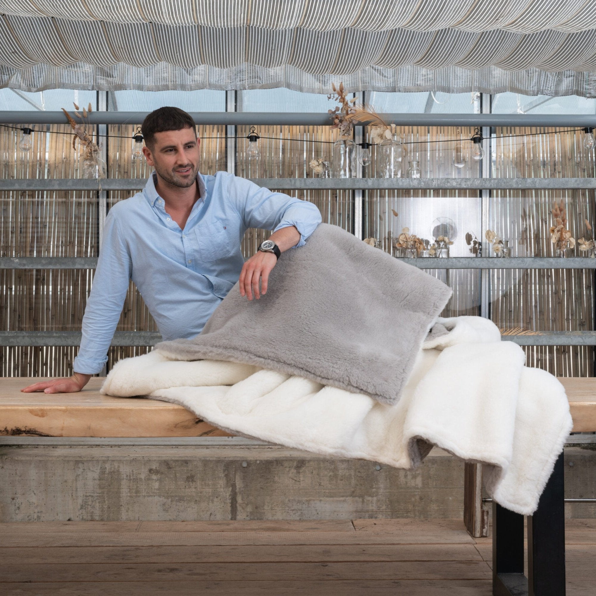 Ritter Decken Alpaka Decke Grau Weiss La Paz