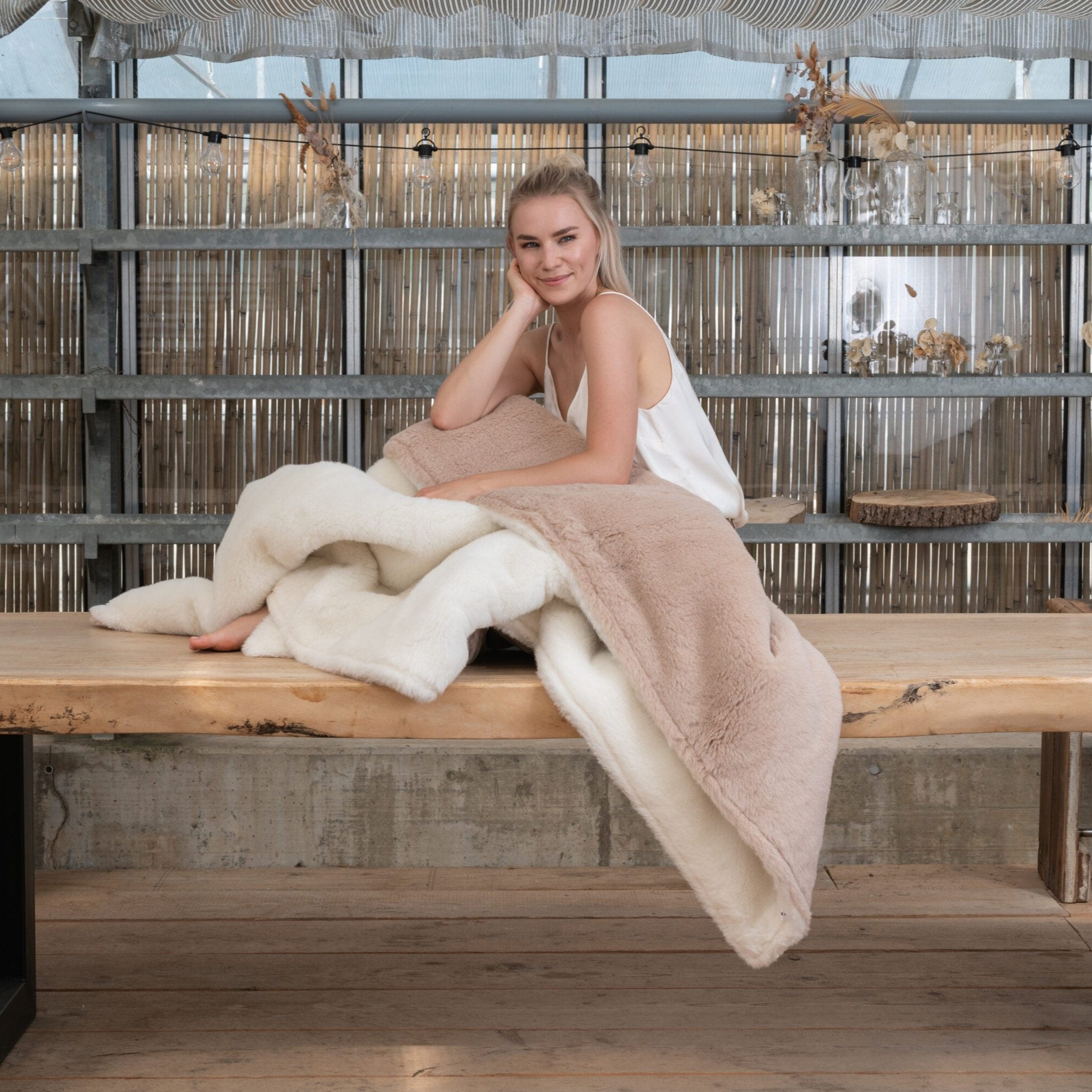 Ritter Decken La Paz Alpaka Webplüschdecke Kaufen Weiss Beige 230 7241