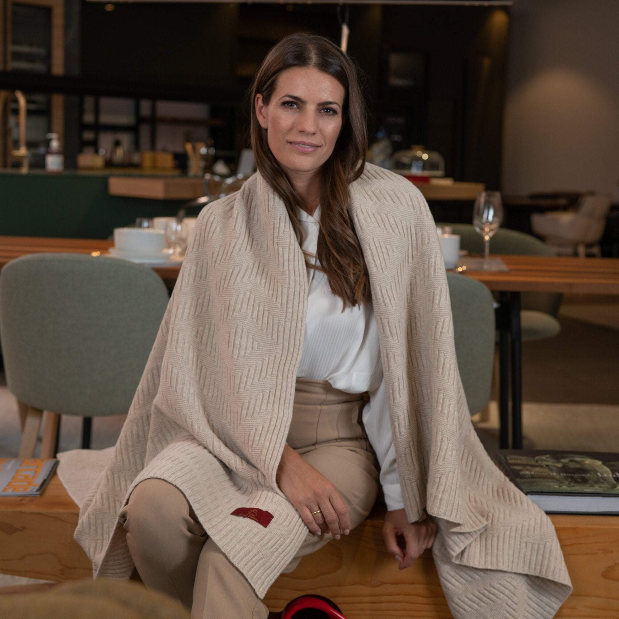 Ritter Decken Strickplaid Portimao Schurwolle Beige Model1